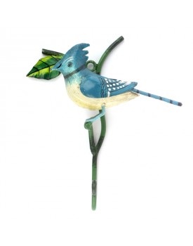 Crochet oiseau métal bleu