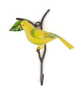 Crochet oiseau métal jaune